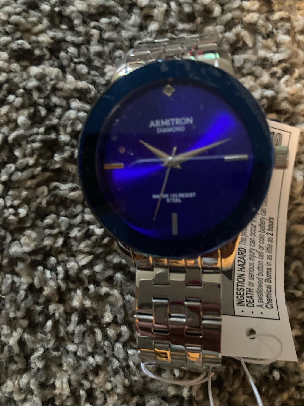 Armitron Silver Watch With Deep Blue Dial Diamond